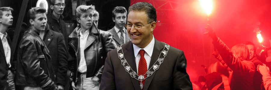 The new mayor of Rotterdam Ahmed Aboutaleb and his challenge to go beyond scapegoating as he declared war on a group labeled as 'hooligans' which makes one think back half a century when the Ducth 'nozems' (teddy boys) were branded as enemies of city authorities. 