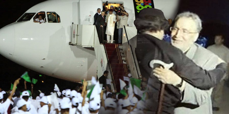 Welcome party at Tripoli airport of 